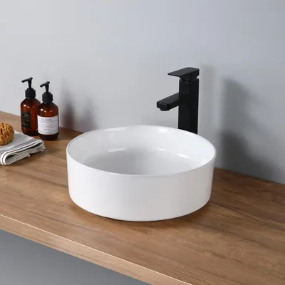 Runder Keramik-Aufsatzwaschtisch 46 cm, weiß, modernes Design