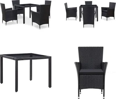 Produktbild von vidaXL 5 tlg. Garten Essgruppe Poly Rattan Schwarz - Gartenmöbel Set - Gartenmöbel Sets - Gartentisch Und Stühle - Gartentische Und Stühle