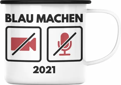 Produktbild von Trendation - Lustige Emaille Tasse Home Office 2022 Blau Machen Homeoffice Emaille Emaille Tasse Gadgets Witziger Spruch Lehrerin (Schwarz)