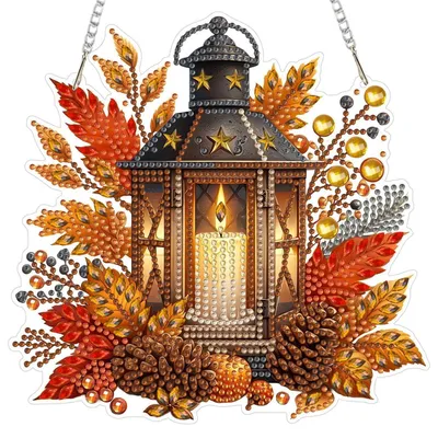 Immagine prodotto di Ciondolo per ricamo a diamante 5D a tema autunnale, con catena, raffigurante paesaggi e finestre, kit per la creazione di decorazioni da appendere