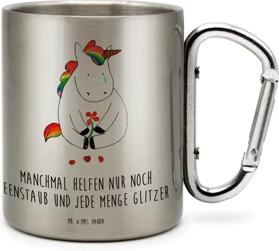 Produktbild von Mr. & Mrs. Panda Teetasse Einhorn Traurig - Transparent - Geschenk, Isolierbecher, Unicorn, Trinkbecher Metall, Blume, isoliertasse, Becher Aus Edelstahl, Freunde, Liebe