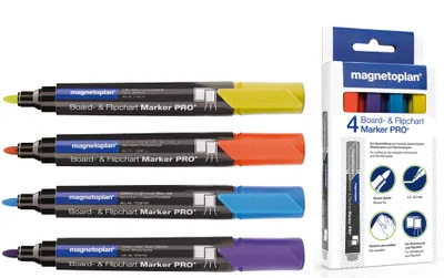 Zdjęcie produktu dla magnetoplan 1228110 4 magnetoplan Pro+ Whiteboard- und Flipchart-Marker farbsortiert 1,5 - 3,0 mm