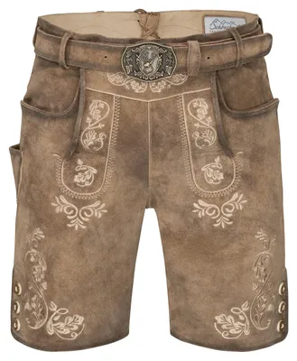 Immagine prodotto di Pantaloni tradizionali in stile alpino, look vintage - Pantaloni corti in pelle - Pelle scamosciata - Stile alpino tradizionale - Elevato comfort di utilizzo - Pantaloni in pelle