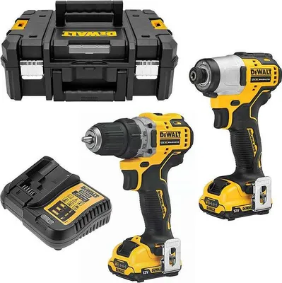 Image de Kit 2 outils XR 12V Brushless Perceuse visseuse DCD701 - Visseuse à chocs DCF801 - DEWALT - avec 2 batteries 12v 3Ah - chargeur - coffret - DCK2110L2T