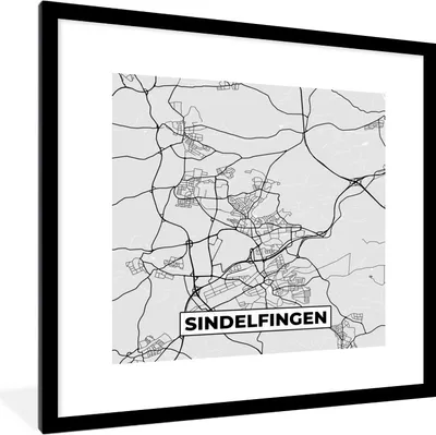 Produktbild von MuchoWow® Gerahmtes Poster Sindelfingen - Karte - Stadtplan - Deutschland - Karte 40x40 cm - Poster mit Schwarzem Bilderrahmen Wandposter Rahmen Foto Bilder - Poster - Plakat im Rahmen