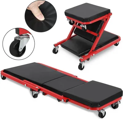 Zdjęcie produktu dla Jayseuw 2 w 1: leżanka montażowa i składane siedzisko, wózek warsztatowy, 6 kółek, nośność 150 kg (leżanka) / 120 kg (siedzisko), wymiary: leżanka 91 x 41 x 12,5 cm, siedzisko 46 x 41 x 37 cm