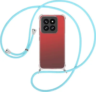 Produktbild von Handykette Backcover-Schutzhülle mit Band (Metall silberfarben) für Xiaomi 14 Pro (23116PN5BC) - himmelblau