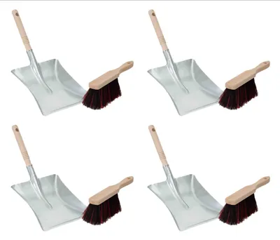 Produktbild von Novaliv 4x Kehrschaufel Set verzinkt Arenga u. Elastonborsten Kehrblech und Handfeger Set Kehrset Kehrgarnitur dustpan and brush Handfeger Arenga Elaston Kehrwisch Kaminzubehör Kaminbesen Kehrschaufel
