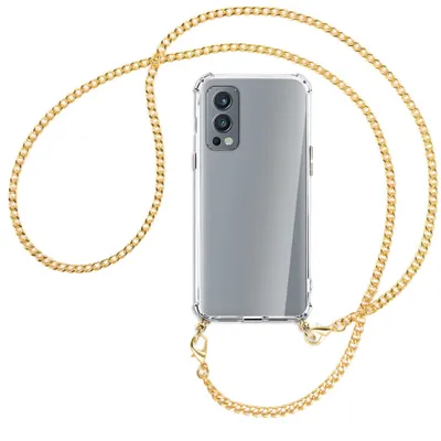 Produktbild von Handykette Backcover-Schutzhülle mit Band (Metall goldfarben) für OnePlus Nord 2 5G - goldfarbene Kette