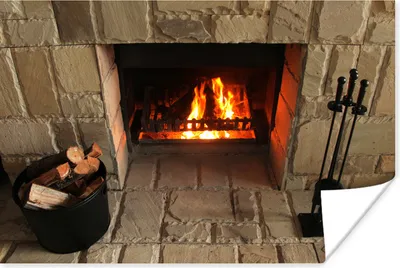 Produktbild von MuchoWow® Poster Feuerstelle in einer Steinwand 180x120 cm - Fotoplakat