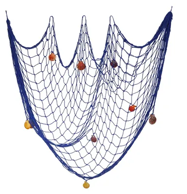 Fischernetz mit Muscheln, nautische Deko, 200 x 100 cm, blau