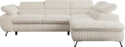 Produktbild von Ecksofa Sofa Beige, Wohnlandschaft L-Form mit Schlaffunktion und Bettkasten, Schlafsofa mit Bettkasten, Sofa mit Einstellbare Kopfstützen, Peter L - Beige Cord - Rechts Beige