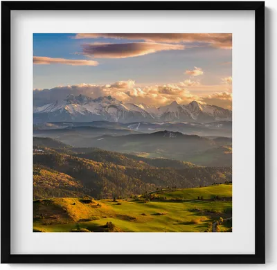 Produktbild von Pieniny-Hochgipfel– Wandbild mit Rahmen – Gerahmtes Bild  – Wanddekoration – 50x50 cm –  Schwarz Rahmen