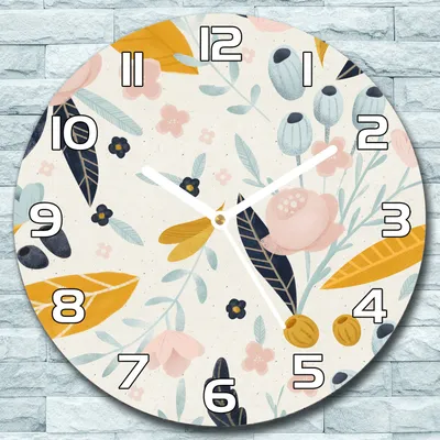 Produktbild von Wanduhr aus Glas Rund fi 30 Pastell bunte Blumen Quarz Deko Wohnzimmer Büro