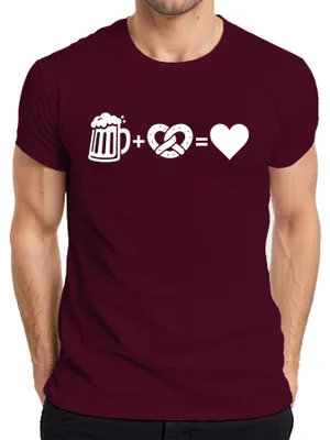 Productafbeelding van Bier, pretzel, , Wiesn, Beieren, traditionele kleding, heren T-shirt, bordeauxrood, maat L