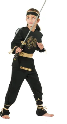 Produktbild von Ninja Draak Schwarz-Gold Jungen Kostüm 164