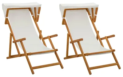 Productafbeelding van vidaXL Ligstoel, 2 stuks, 3 standen, massief eucalyptus hout, crème kleur