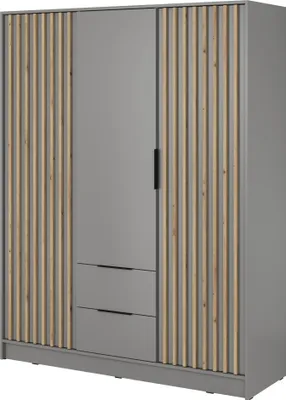 Produktbild von Furniture24 Kleiderschrank Nelly 3D Schrank 2 Türiger 2 Schubladen Grau Drehtürenschrank