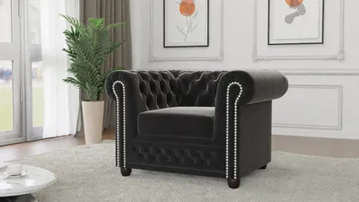 Produktbild von S-STYLE MÖBEL - Nox - Chesterfield Sessel aus Schwarz Samt-Stoff mit Holzfüßen, B/T/H: 94 cm / 86 cm / 72 cm