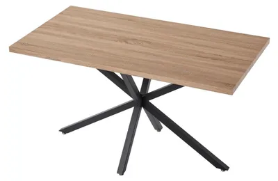Immagine prodotto di Tavolo da pranzo rettangolare, legno impiallacciato in rovere chiaro, gambe in metallo, dimensioni 140x78x77 cm