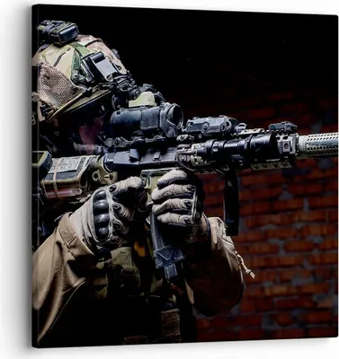 Produktbild von Bild auf Leinwand - Leinwandbild - Soldat Gewehr - 30x30cm - Wand Bild - Wanddeko - Wandbilder - Leinwanddruck - Bilder - Kunstdruck - Wanddekoration - Leinwand bilder - Wandkunst - AC30x30-3785