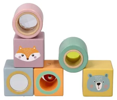 Obrázek produktu pro Barevné, dřevěné kostičky s rolničkou Zvířatka, Adam Toys