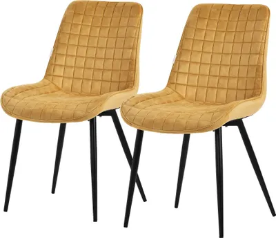 Obrázek produktu pro ML-Design sada 2 jídelních židlí, hořčicově žlutá, sametový sedák s černými kovovými nohami, kuchyňské židle s opěradlem