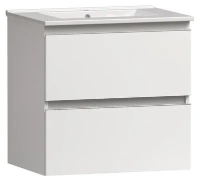 Image de Meuble vasque suspendu MITO - Blanc - 60 cm - 2 tiroirs - Meuble de salle de bain