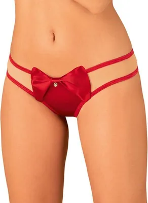 Zdjęcie produktu dla Obsessive Rubinesa Stringi L/XL z Kokardką Czerwono-Beżowe