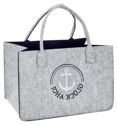 Produktbild von Maritime Filztasche Strandtasche Einkaufstasche Tragetasche Aufbewahrung in Grau mit Stickerei Glück Ahoi