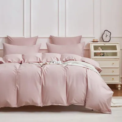 Productafbeelding van Beddengoedset 200x220 cm, Mako satijn, katoen, roze, 3-delig, met rits