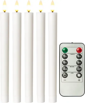 Produktbild von 5er-Set weiße LED-Echtwachs-Stabkerzen, inkl. Fernbedienung