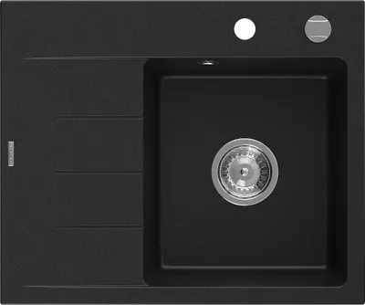 Produktbild von Mexen Ben Granitspüle 1-kammerig mit Abtropffläche rechts 600 x 500 mm, schwarz, Siphon Chrom - 6523605000-77