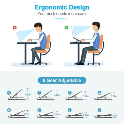 Image de Support pour ordinateur portable, 8 niveaux de réglage, design ergonomique, léger, idéal pour le travail