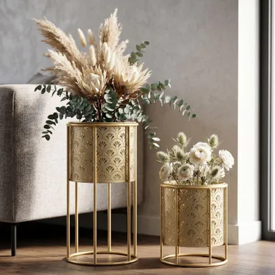 Immagine prodotto di Mauro Ferretti Golvy set di 2 portafiori Ø 21x40 e 19x22 cm oro