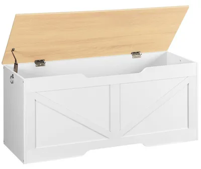 Produktbild von Sitzbank mit Stauraum 110 cm Weiß + Natürliche Holzfarbe