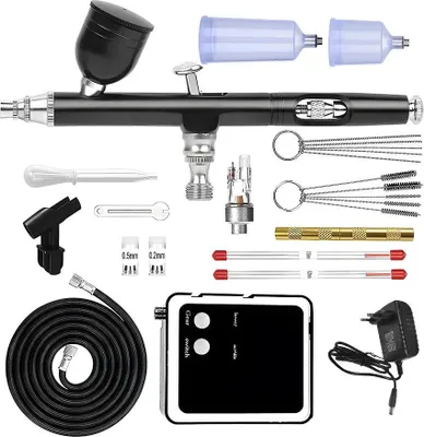 Produktbild von Airbrush Set - Double Action Spritzpistole - Pneumatische Farbsprühpistole - Für Nageldesign Tattoo Modellbau Autolackierung