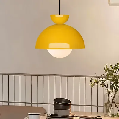 Produktbild von Opviq, Moderne Pendelleuchte aus Metall, Gelb, E27 Max. 15 W LED, Durchmesser: 25 cm, Glasglobus: 15 cm, Höhenverstellbar: 100-115 cm, Ideal für Hotel & modernes Zuhause.