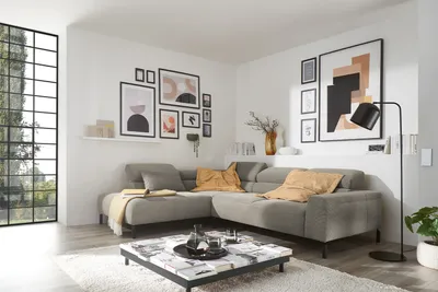 Produktbild von KAWOLA Sofa DELIA Ecksofa Feincord grau mit motorischem Sitzvorzug Recamiere links