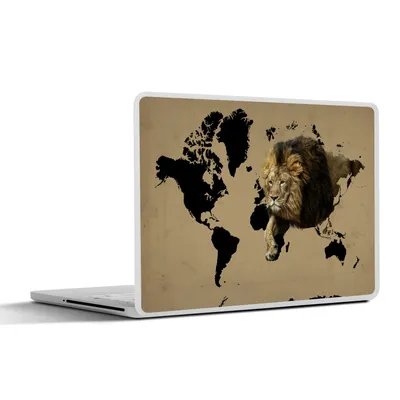 Produktbild von MuchoWow® Laptop Aufkleber Sticker Cover Weltkarte - Schwarz - Löwe 31x22.5 cm - Laptop-Deko