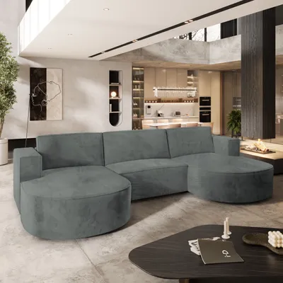 Produktbild von Masseno Ecksofa VEZZO M mit Schlaffunktion U-Form, Sofa mit Bettkasten, Wohnzimmersofa, Couch, Soffa, Bettsofa, Couchgarnitur- Grau, MONOLITH 85