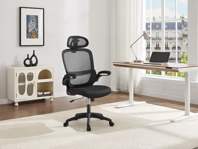 Produktbild von Ergonomischer Bürostuhl mit Kopfstütze – Stoff – Schwarz – NIRANO