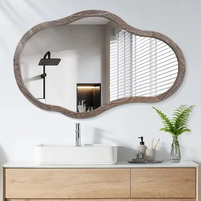 Immagine prodotto di Specchio da parete con cornice in legno, forma irregolare, colore marrone, dimensioni 60x40 cm