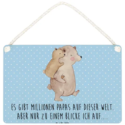 Produktbild von Mr. & Mrs. Panda Schild Papa Bär DIN A5 - Blau Pastell - Geschenk, Geburtstag, holzbild, Holzschild, Muttertag, Türschild, Vatertag, Vater, Deko Wandbild, Papi
