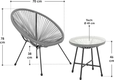 Produktbild von Juskys Balkonmöbel Set Ostana 3-teilig - Tisch & 2 Sessel -  stilvolle Sitzgruppe für Balkon, Terrasse & Garten - Gartenmöbel Balkonset Hellgrau