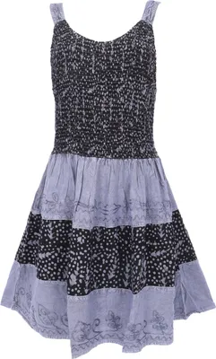 Produktbild von Besticktes Indisches Minikleid Boho Chic, Mittelalterkleid - Graublau, Damen, Viskose, Kleider