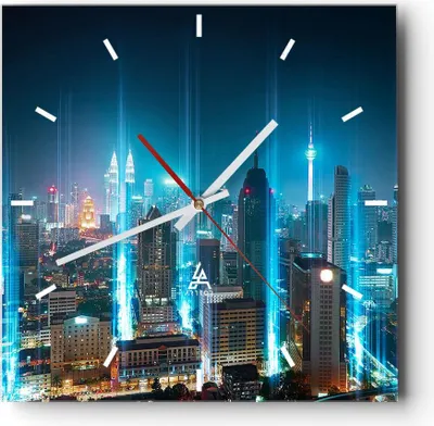 Produktbild von Wanduhr - Quadrat - Glasuhr - Stadt Nacht Straße - 30x30cm - Schleichendes Uhrwerk - Lautlos - zum Aufhängen bereit - Dekoration Modern - Wanddekoration aus Glas - C3AC30x30-3903