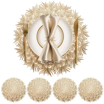 Runde Platzsets, PVC, rutschfest, hitzebeständig, 4er-Set, gold