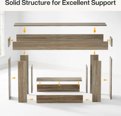 Produktbild von Tribesigns Konsolentisch, 160 cm, 2-stöckiger Eingangstisch, Sofatisch mit Stauraum, Bauernhaus-Holz hinter Couchtisch für Wohnzimmer, Flur (Hellgrau)