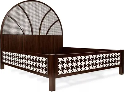 Produktbild von Casa Padrino Luxus Art Deco Doppelbett Dunkelbraun / Weiß 214 x 191 x H. 180 cm - Massivholz Bett - Schlafzimmer Möbel - Hotel Möbel - Art Deco Möbel - Luxus Möbel